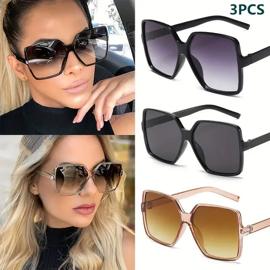 3PCS Brand Designer Fashion Oversized Sunglasses Women Plastic Female Big Frame Gradient Sun Glasses UV400 gafas de sol mujer