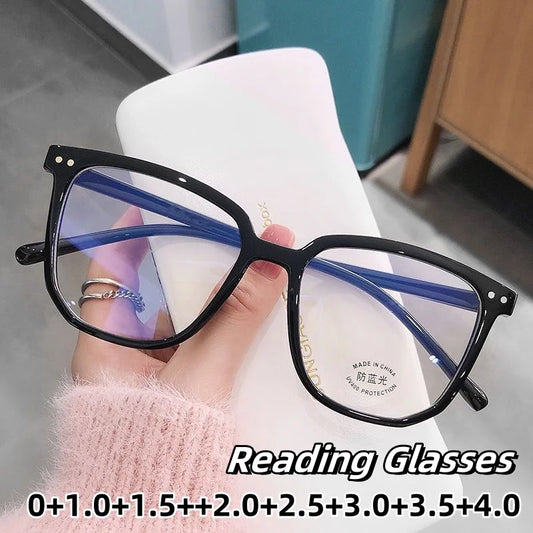 Vintage Blue Light Blocking Reading Glasses Oversized Square Frame Far Sight Eyeglasses Fashion High Definition Presbyopia