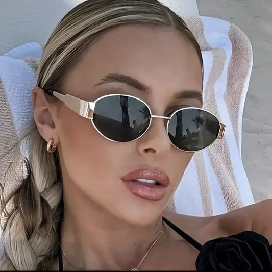 Retro Steampunk Sun Protection Sunglasses Vintage New Women's Metal Oval Sunglasses Ladies Classic UV400 Sunscreen Eyewear