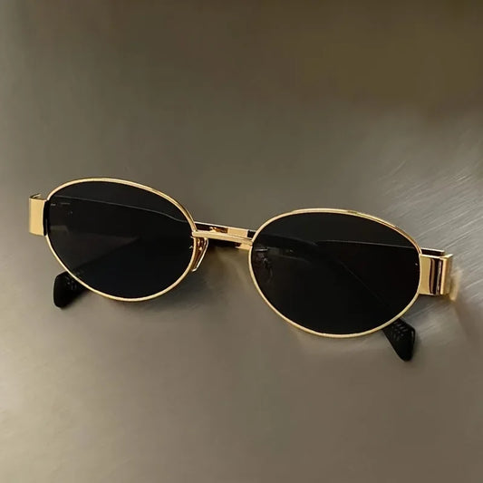 Trendy Oval Sunglasses for Women Luxury Brand Designer Metal Frame Sun Glasses Ladies Classic Vintage Round Shades Unisex