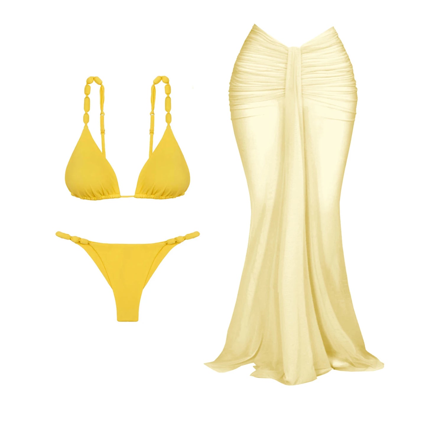3Pcs Push Up Swimsuit With Long Skirt Sexy Women Swimwear Female Bikini V Neck Swimming Suit Shiny Bodysuit Beachwear Cover Up