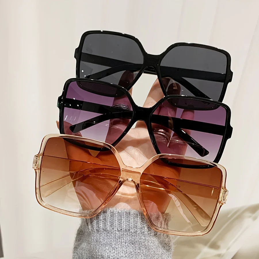 3PCS Brand Designer Fashion Oversized Sunglasses Women Plastic Female Big Frame Gradient Sun Glasses UV400 gafas de sol mujer