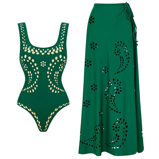 2Pcs Laser Cut Swimsuit Sexy Women Bikinis Push Up Swimwear High Waisted Biquini Female Hollow Bathing Suit Bodysuit Beachwear